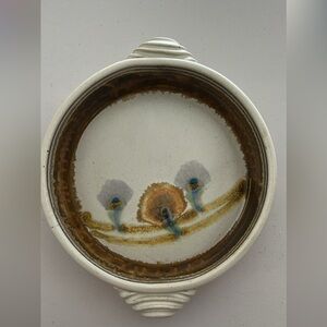 Handcrafted pottery bowl Cream, Brown & Blue accents.